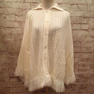 Vintage Chris Ann Originals Orlon Acrylic Knitwear Ivory Poncho Cape One Size